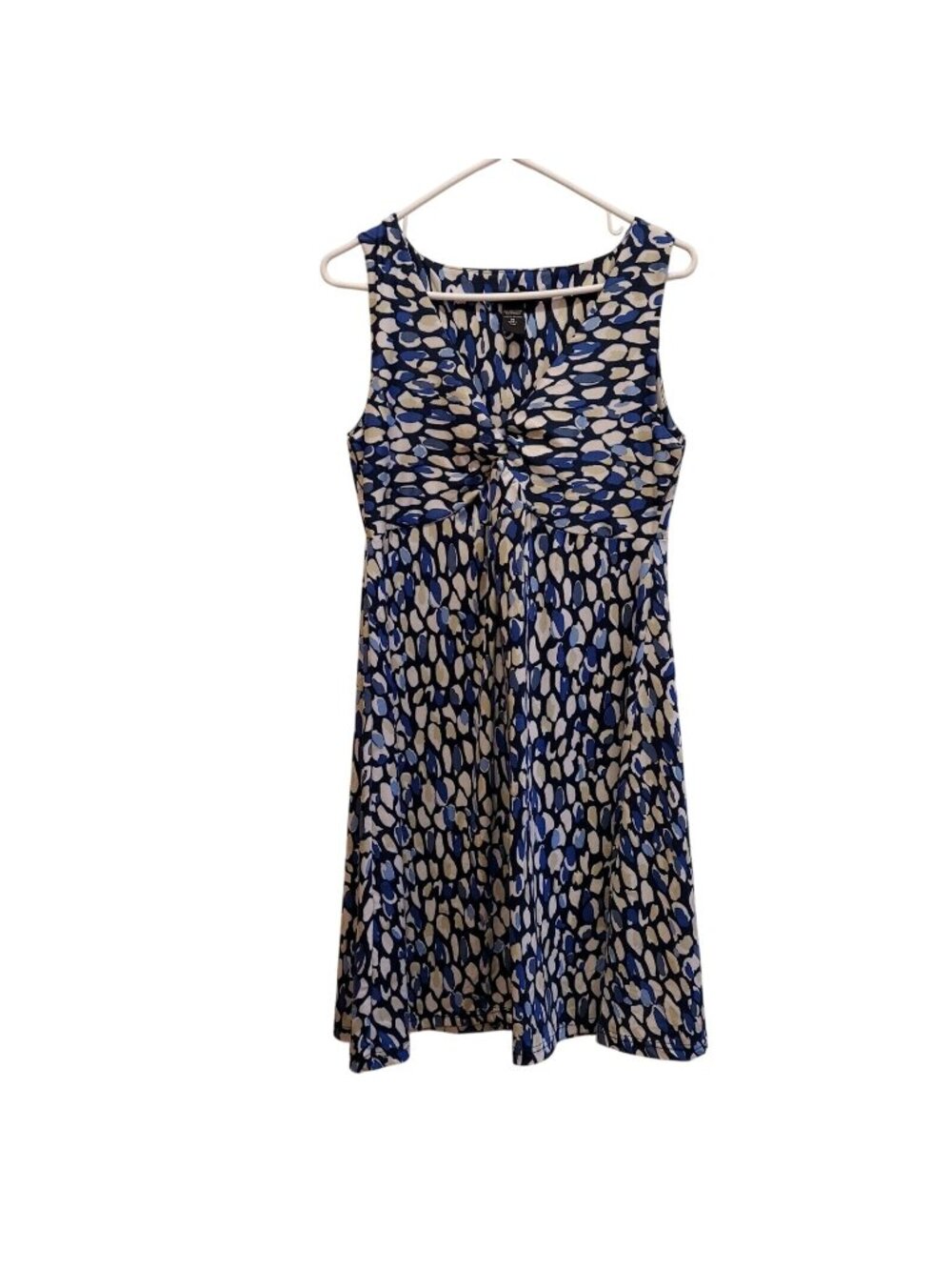 New York & Co Dress Womens M Blue White Dots Fit Flare Stretch career business